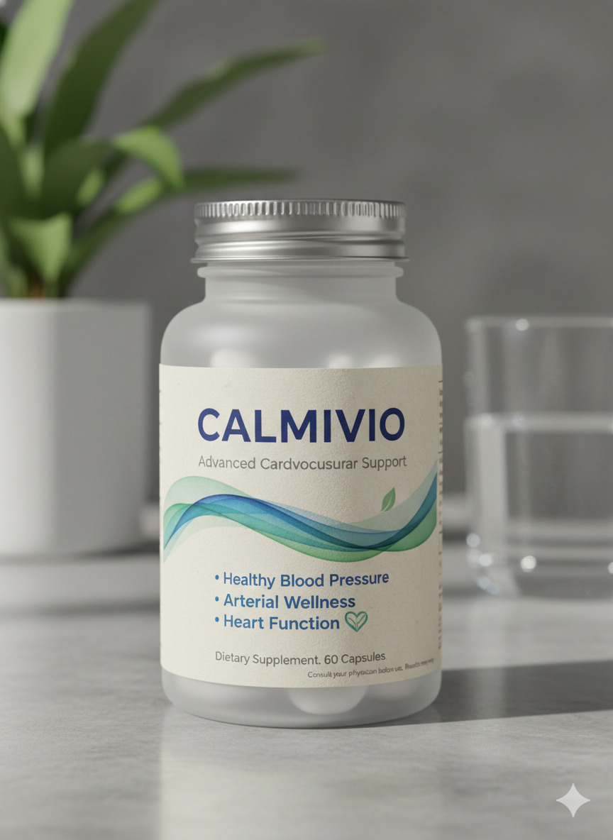 Calmivio dietary supplement bottle on a neutral surface